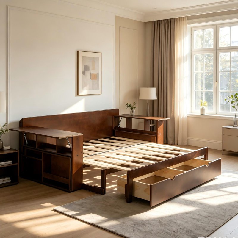 Lit de jour Queen Size avec tiroirs de rangement amovibles et table d'appoint hydraulique