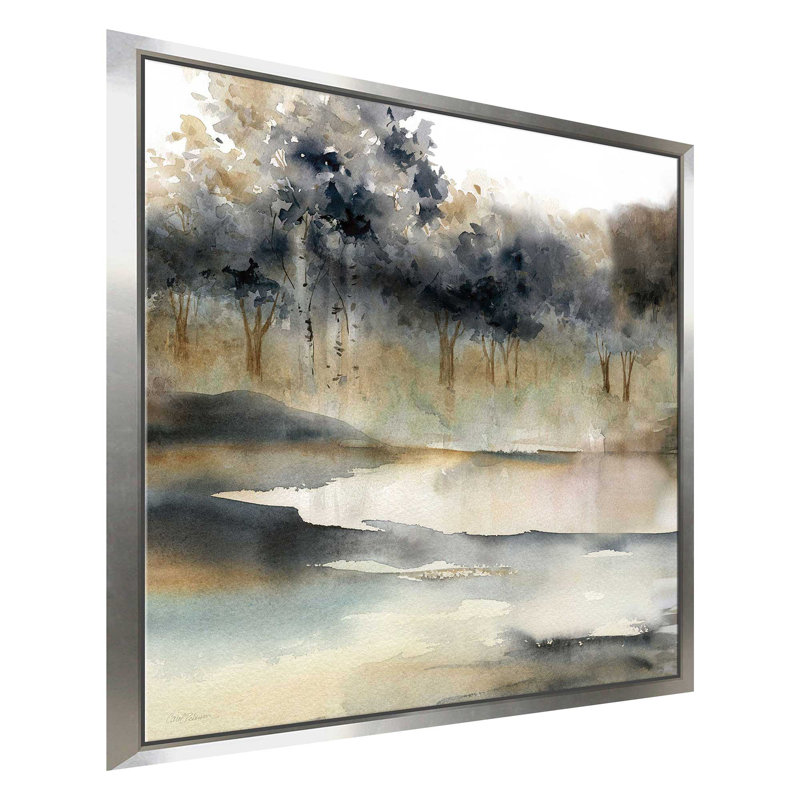 Serene River par Carol Robinson - Peinture, L 21,5 po x H 21,5 po, Encadrement argenté