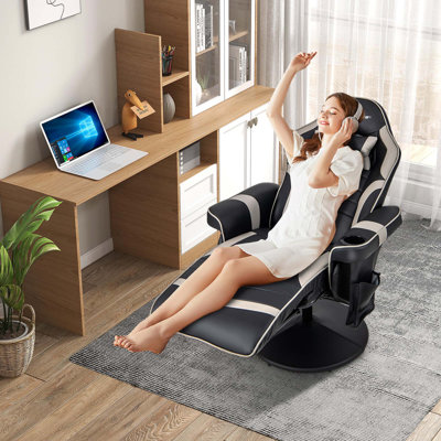 Goplus Massage Gaming Recliner Height Adjustable Racing Swivel Chair With Cup Holder by Inbox Zero
