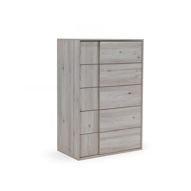 Commode 5 tiroirs Amanda, Chêne blanc délavé