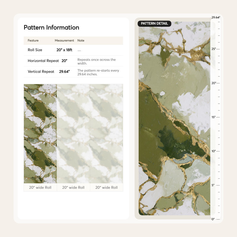 Papier peint marbre or vert