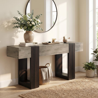 63-Inch Long Console Table, 2-Tier Entryway Table Sofa Table with Storage, Farmhouse Wood Behind Couch Tables for Living Room, Hallway