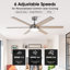 Grand ventilateur de plafond moderne intelligent de 60 po avec lumières DEL 3CCT à intensité variable, moteur CC réversible à 6 vitesses, minuterie, télécommande et contrôle d'apps-1207461790