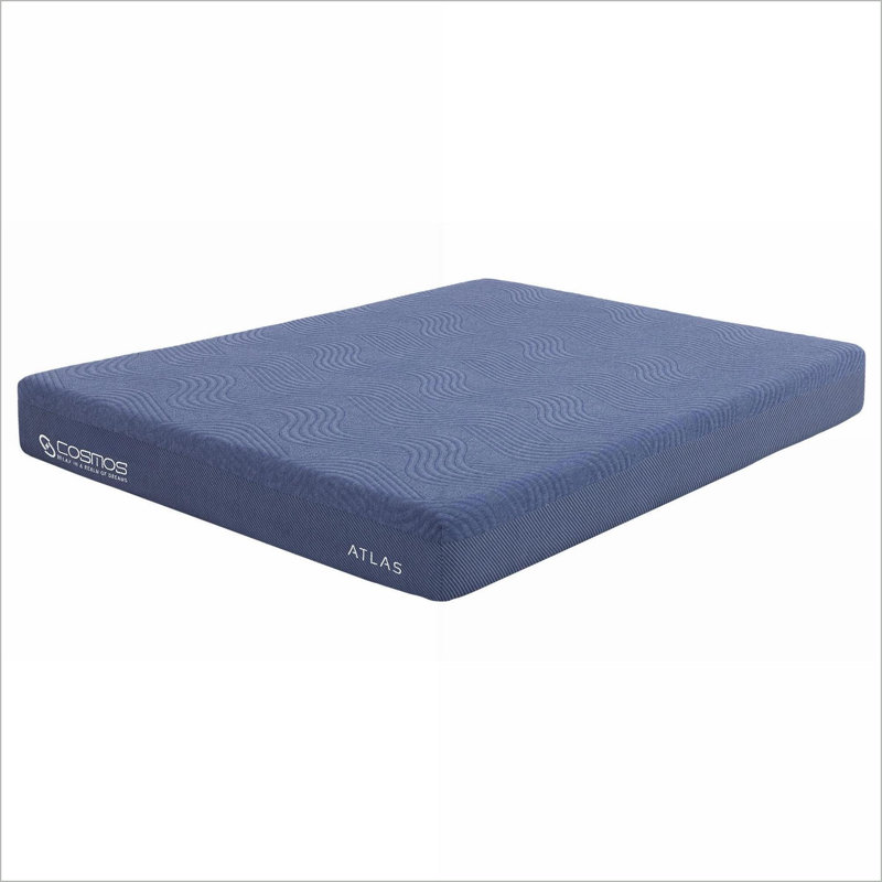 Matelas | Double matelas en mousse à mémoire de forme de 8 po avec housse super douce, roulé et amp; En boîte | Bleu-gris | Mousse