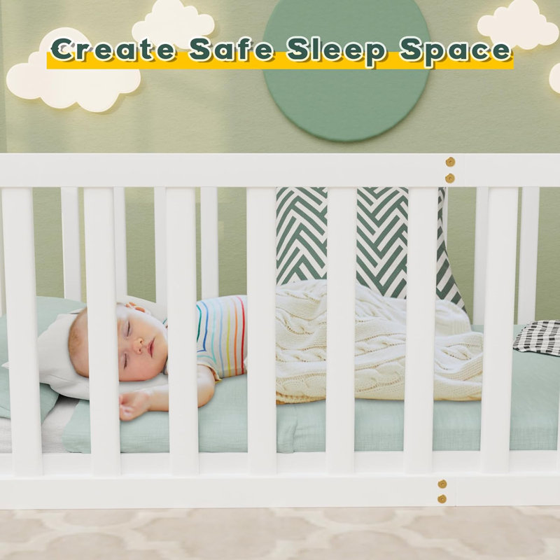 Floor Bed for Kids & Children, Montessori Floor Bed with Safety Guardrails and Door, Wood Floor Bed for Kids & Children, Twin