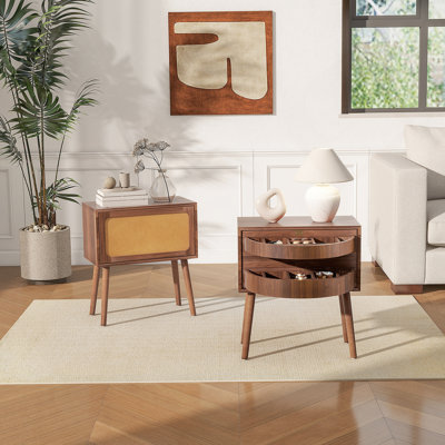 Table de chevet avec compartiment caché rotatif, table d'appoint moderne avec pieds en bois, table de chevet pour chambre à coucher, salon