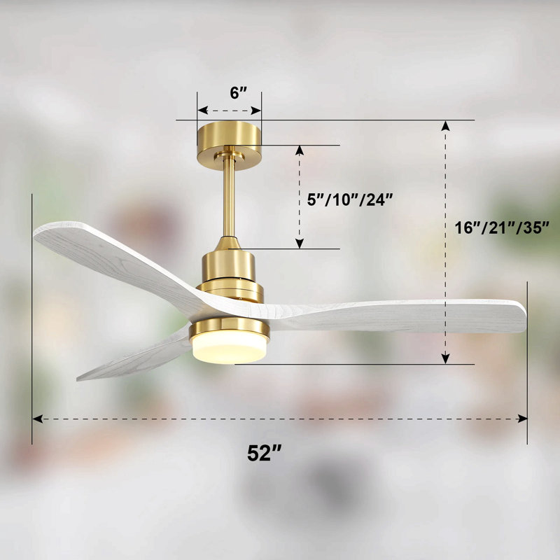 52 Inch Ceiling Fan With Dimmable Led Light 3 Solid Wood Blades Remote Control Reversible Dc Motor For Living Room