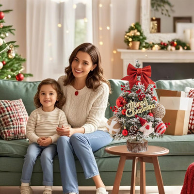 Mini-arbre de Noël 2 pièces, arbre de Noël artificiel de table de 18 pouces, petit arbre de Noël enneigé avec boules de Noël pour décoration intérieure