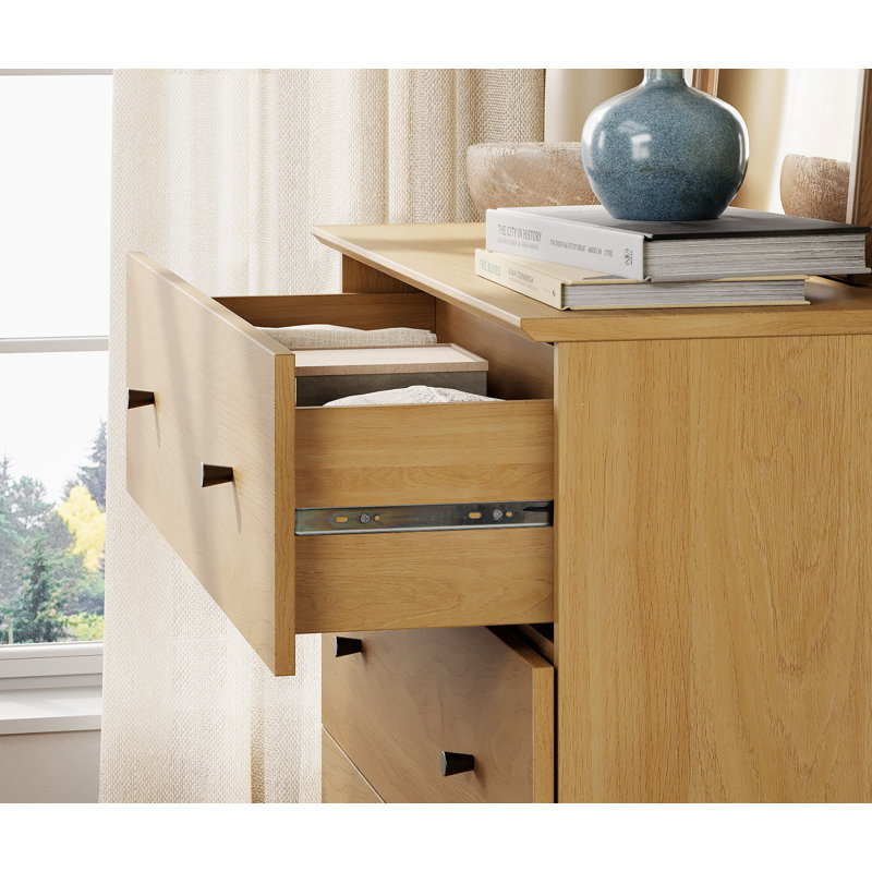 71"W Kids Dresser With 6 Drawers For Children's Room, 2-In-1 Dresser For Bedroom, Light Oak
