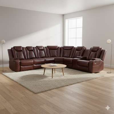 3-pieces 210”breathing Leather Power Reclining Theater Sectional,led Lighting by Wrought Studio