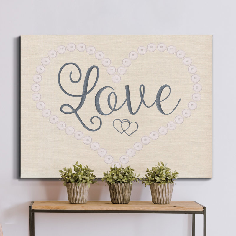 Reproduction d’art textuel sur toile tendue d’amour, H 20 po x l 16 po x P 1 po