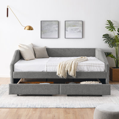 Queen Size Daybed With Two Drawers Trundle Upholstered Tufted Sofa Bed, Linen Fabric(88"X64.5"X34") by Ebern Designs