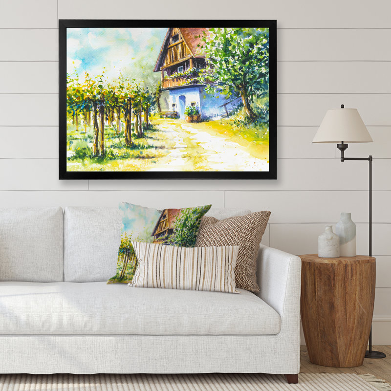 Maison près du vignoble - Peinture sur toile, Cadre noir, H 13,5 po x l 21,5 po