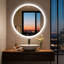 Miroir de salle de bain rond sans cadre à rétroéclairage à DEL-1402217637