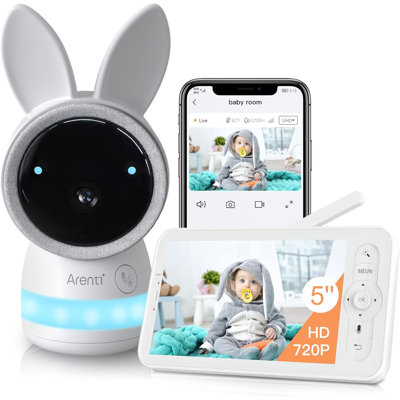 ARENTI 2K Ultra HD Wifi Camera, 5" Colour Display,Night Vision,Lullabies,Cry Detection,Motion Detection,Temp & Humidity Sensor,Two Way Talk
