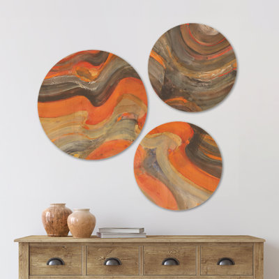 " Abstract Gilded Orange Waves " 3 Piece Art Color Photography Painting