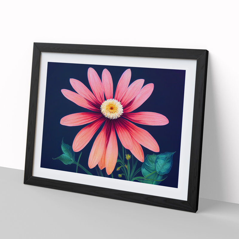 Fine Daisy Flower - Single Picture Frame Painting, Black, 25cm H x 34cm W x 2cm D