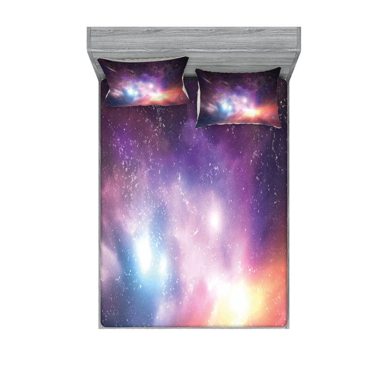 Ensemble de draps et taies décoratives Ambesonne Galaxy, mauve, corail, bleu pâle