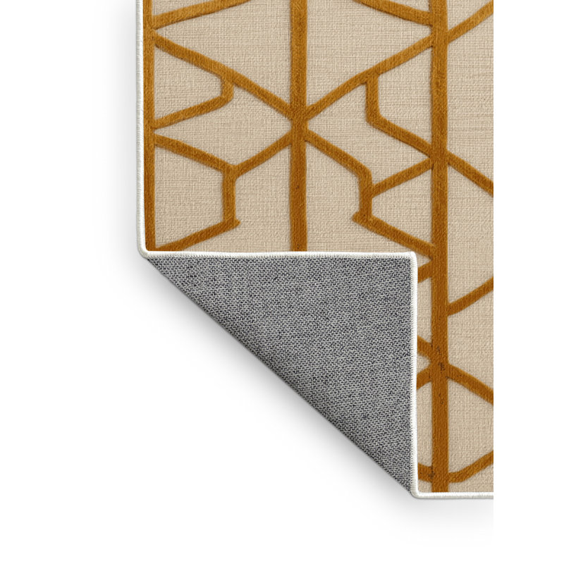 Machine Washable Trellis Beige Area Rug, Round 7'