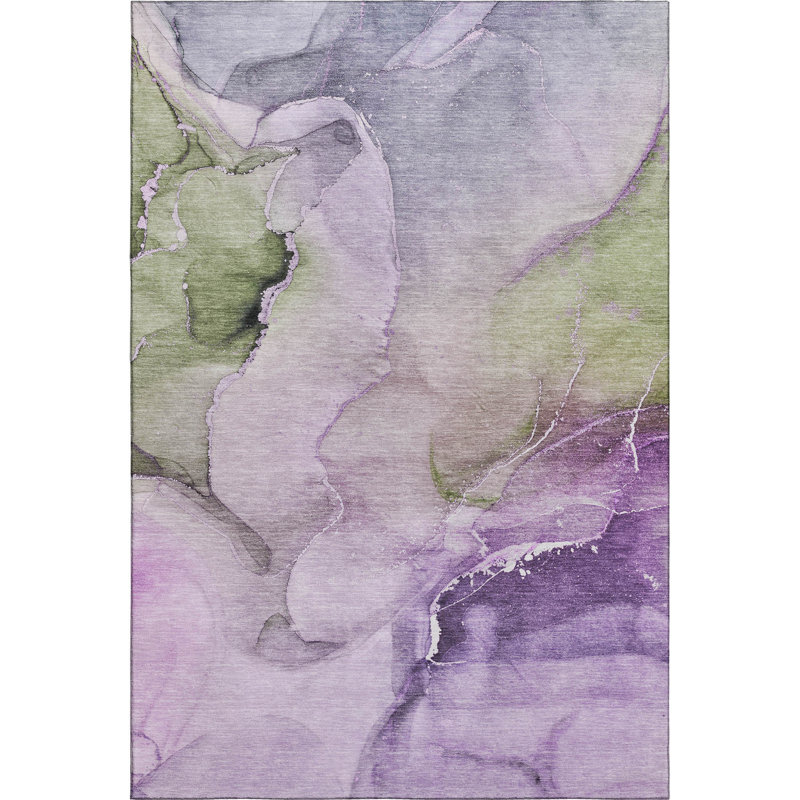Premium Machine Washable Cerrito AMF521 Purple Rug, Rectangle 5' x 7'6"