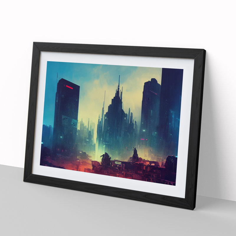 Glowing City Skyline Architecture - Framed Print