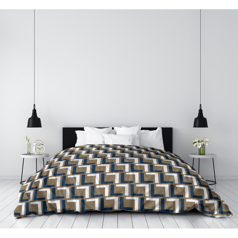 Housse de couette simple, Housse de couette pour très grand lit, Microfibre, Bleu / blanc / or