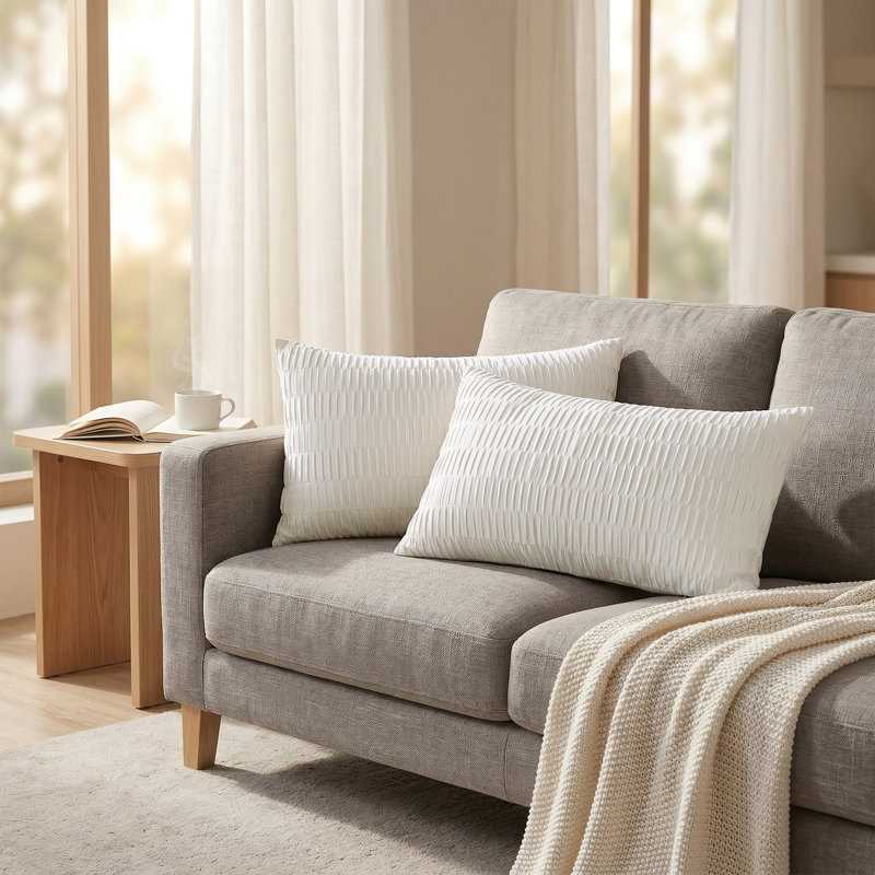 Pleated Velvet Lumbar Pillow Covers, Gardenia
