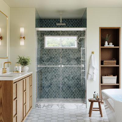 48"Wx 72"H Framed Sliding Shower Door with  1/4 inch(6mm) Clear Tempered Glass and Dual Handles,Chrome