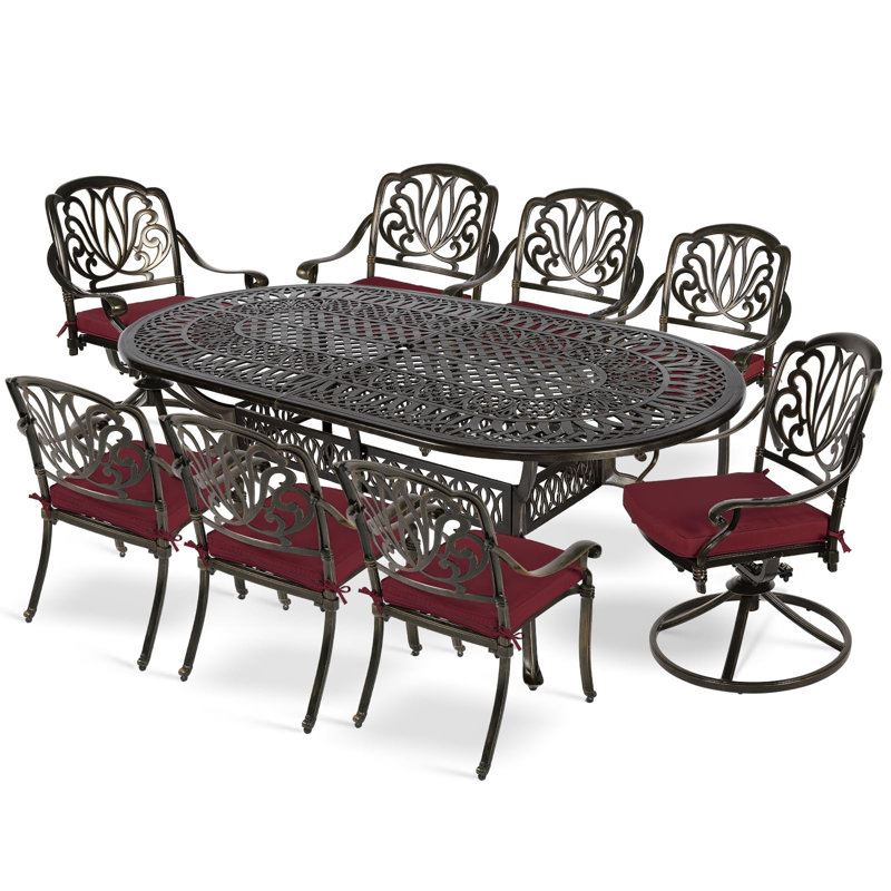 Ensemble repas d'extérieur ovale 8 personnes, Rouge