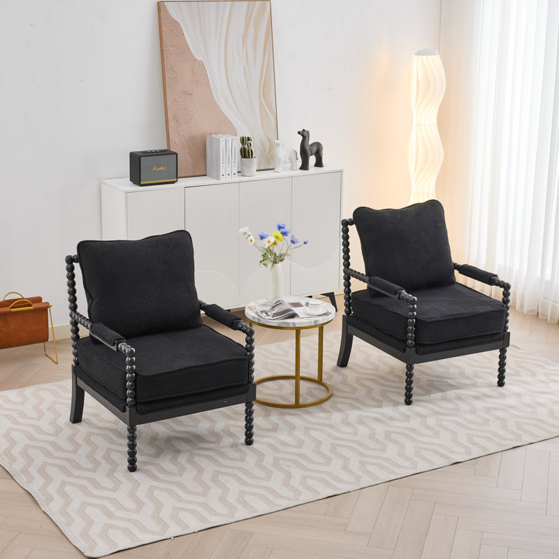Chaise d'appoint avec cadre en bois tourné et solide, Noir