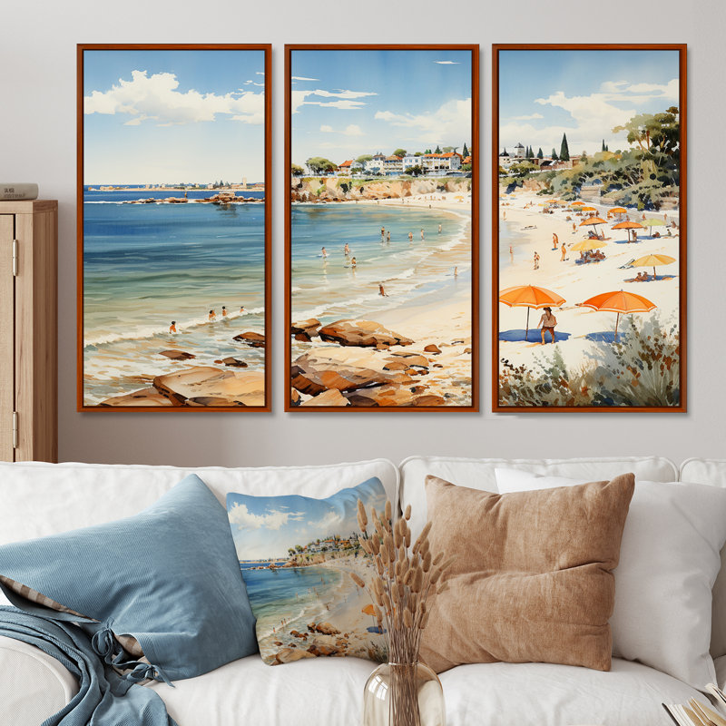 «Vintage Beach Day Tranquility III - Coastal Beach», art mural, Cadre flottant noir, H 28 po x l 36 po x P 1 po