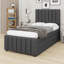 Lit simple avec lit gigogne escamotable et 3 tiroirs de rangement en dessous, lit plateforme simple tapissier en lin-548246512