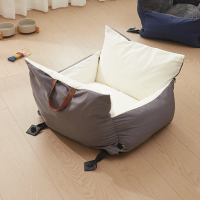 Plush Pet Car Seat Bed with Handle and Adjustable Strap