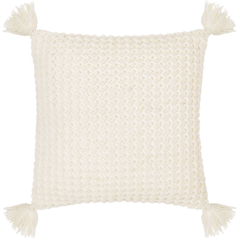 Makrome 100% Cotton Throw Square Pillow, Ivory, 18" x 18", Down