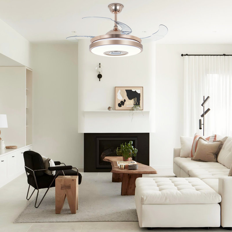 Ventilateur de plafond moderne 42,1 po avec lumière, haut-parleur Bluetooth, changement de couleur, télécommande et contrôle des applications, moteur silencieux