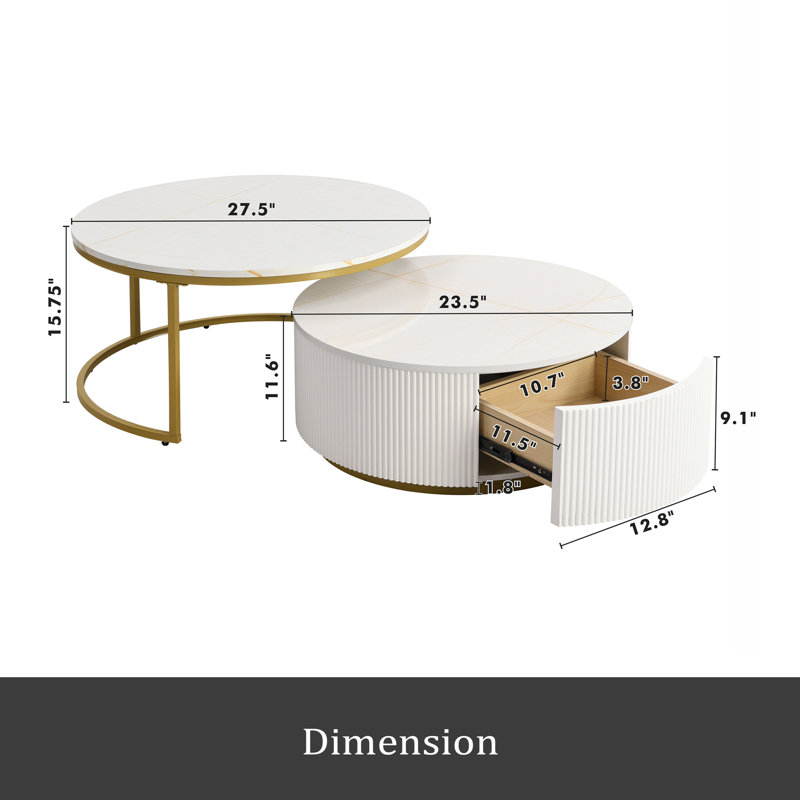 Table basse moderne à 2 tiroirs avec lumières DEL modernes, Blanc