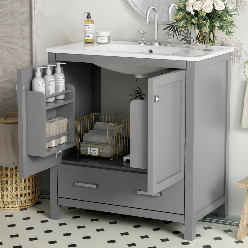 Meuble-lavabo 30 po avec lavabo simple, Gris