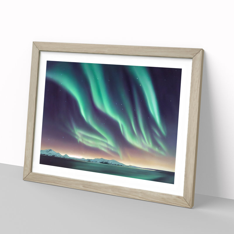 Luminous Aurora Borealis - Single Picture Frame Print, 25cm H x 34cm W x 2cm D, Oak