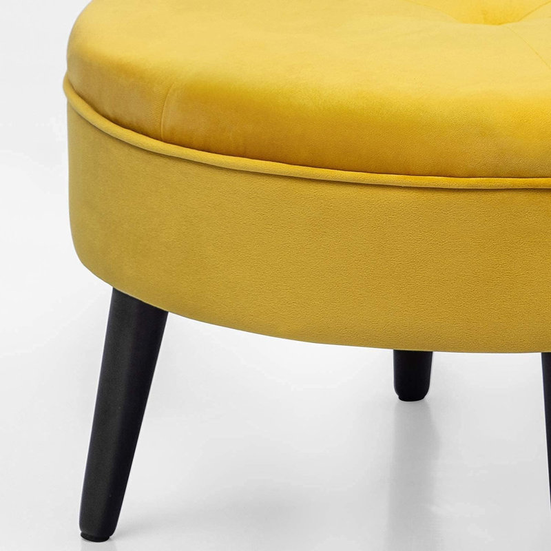 Repose-pieds cocktail capitonné 23 po Kean, Microfibre / microsuède jaune, Noir
