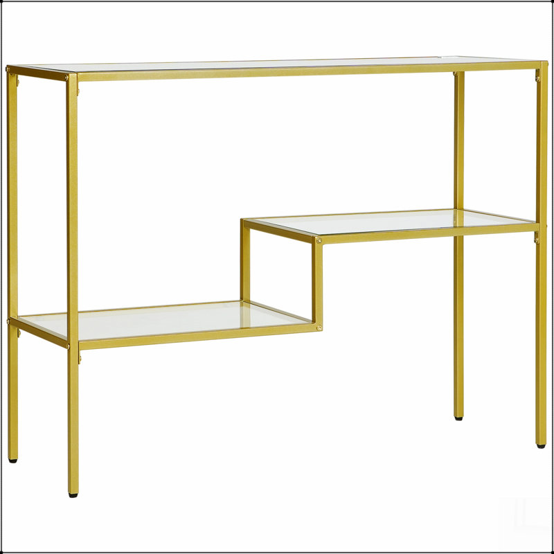 Console dorée, table de canapé en verre trempé de 39 po, table d'entrée étroite