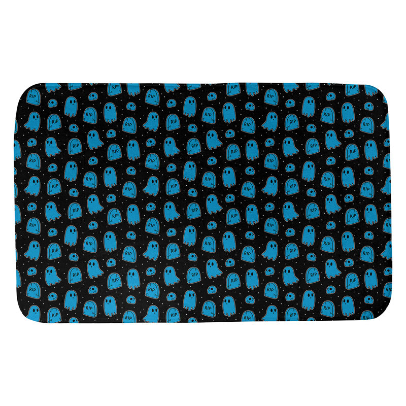 Tapis pour salle de bain ghost Avicia, l 21 po x L 34 po, Noir / Bleu