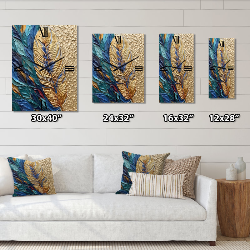 Boho Glam exquis or sur plume V - Plumes très horloges murales, Très grand