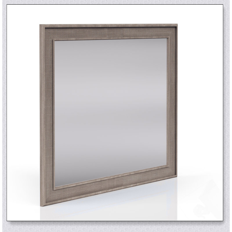 Miroir canne couleur sable avec cadre en verre biseauté et en bois d'hévéa, parfait pour un décor élégant et fonctionnel
