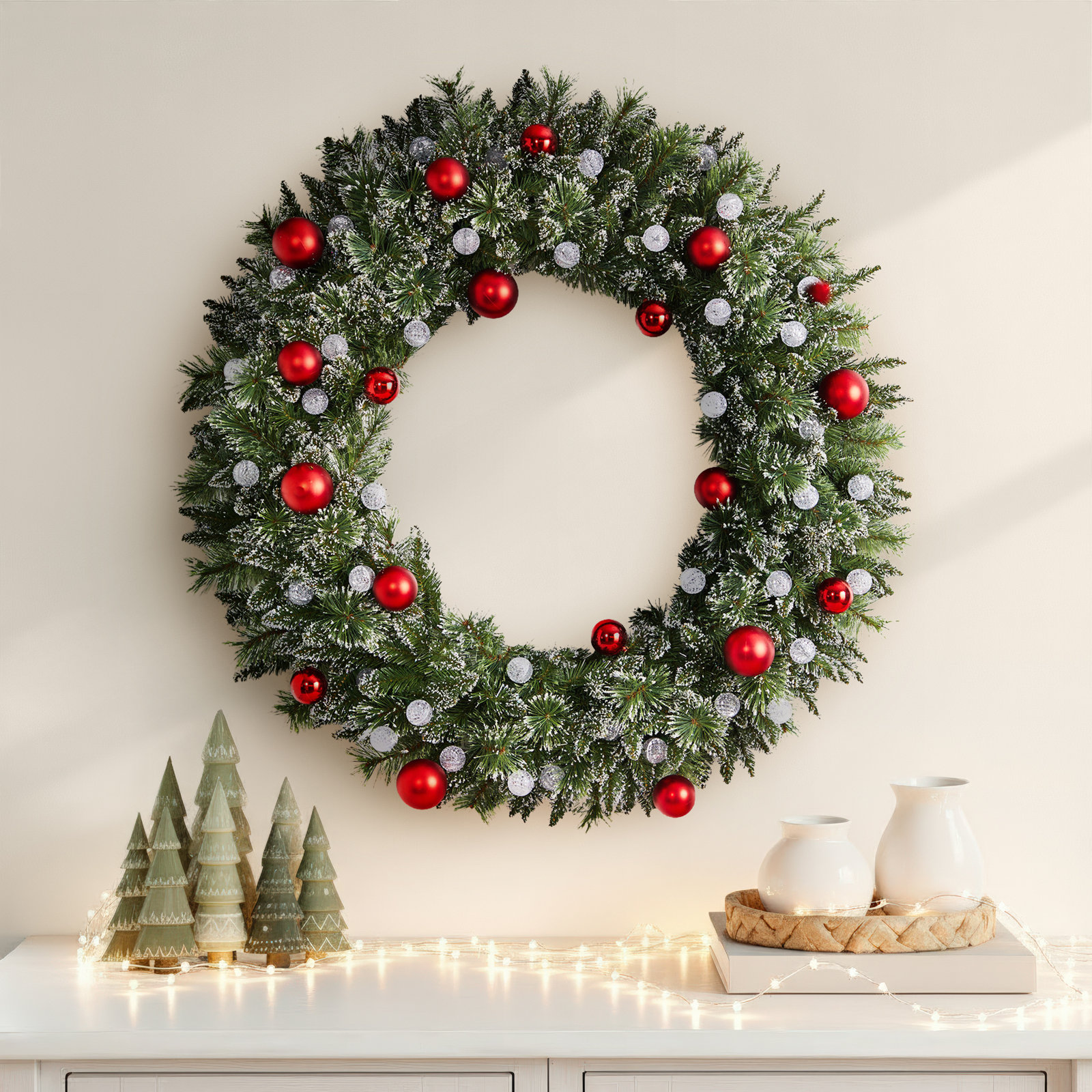 48'' Faux Holly Lighted Wreath