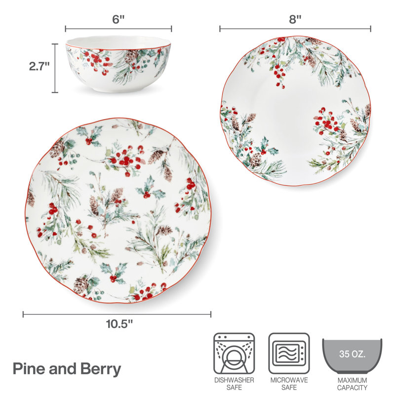 Mikasa Pine and Berry 12 Piece Dinnerware Set, Service for 4