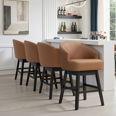 Swivel 26.4'' Faux Leather Counter Stool With Solid Wood Legs