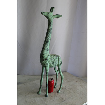 Morro Giraffe Aluminum Small Giraffe Statue with Green Patina Finish 10" x 4" x 27"H