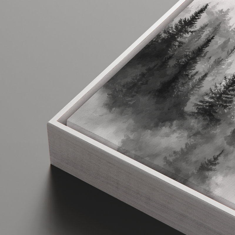 «Misty Pine Forest Layers» dans des tons monochromes, art mural encadré, H 16 po x l 24 po, Blanc