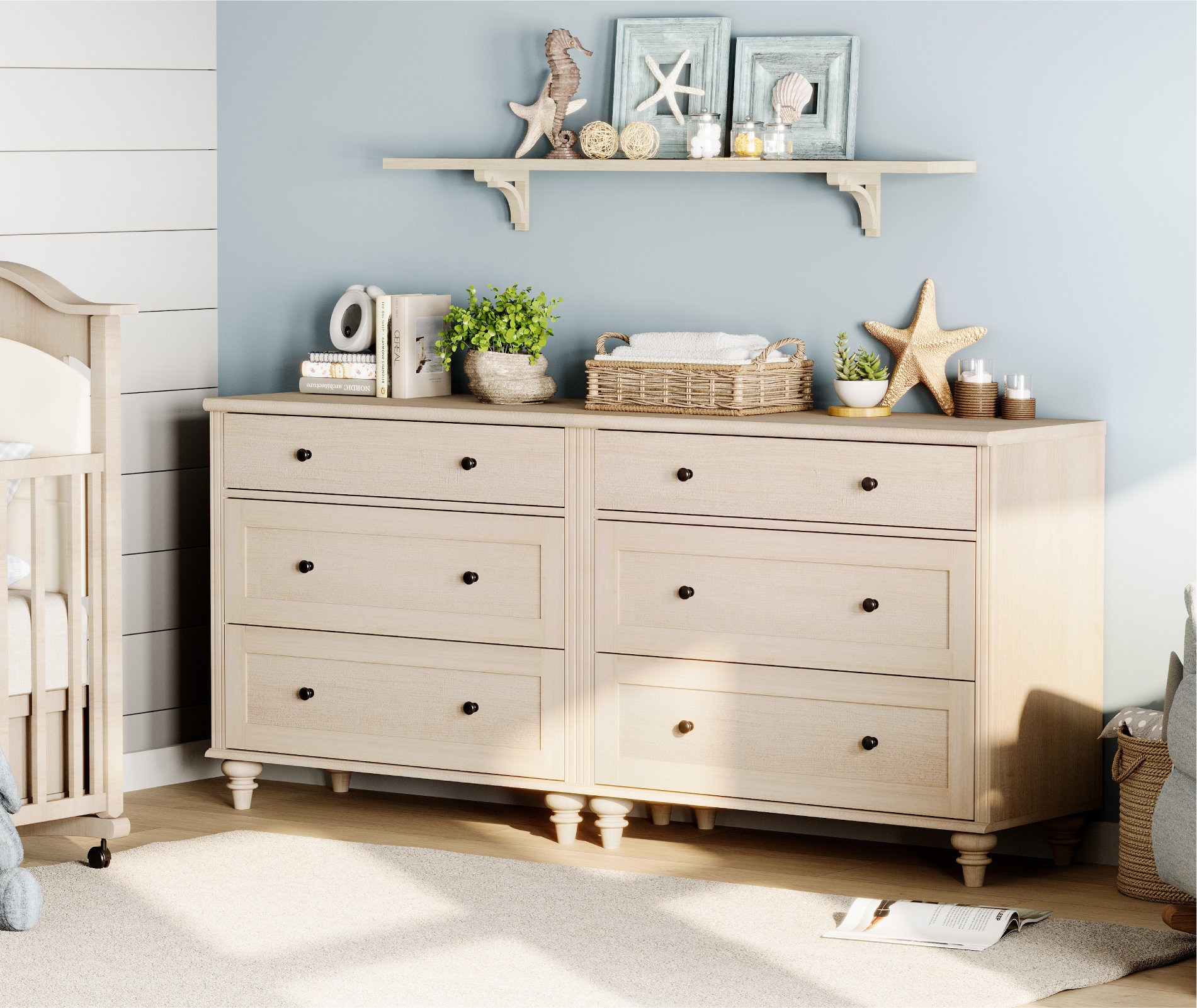 Charlton Home® Scarlett Kids Dressers With 6 Drawers, Mid Century Modern Wooden Closet Storage Organizer For Living Room, Nursery, Hallway, Light Beige & Reviews