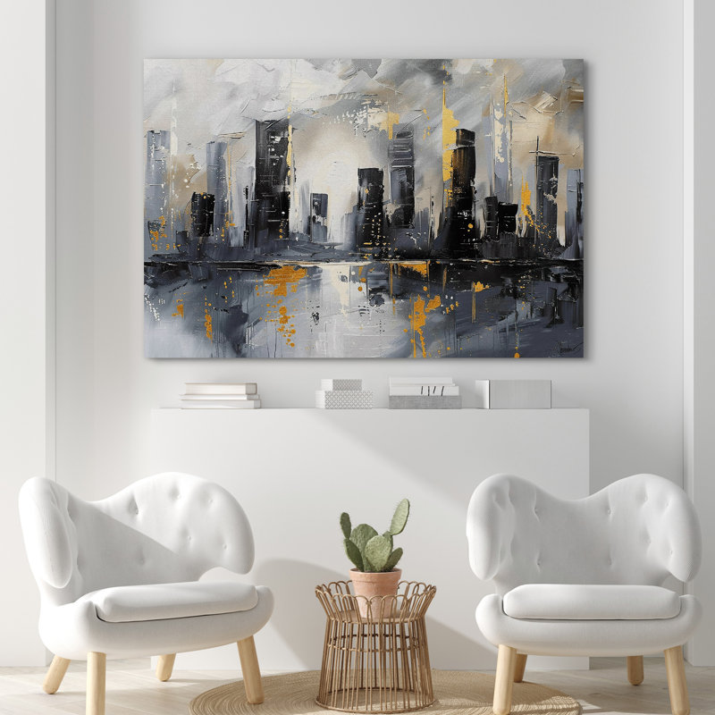 «Grey City Buildings», reproduction d'art moderne sur toile encadrée, Toile tendue, H 24 po x l 36 po